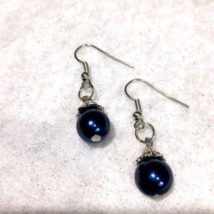 Navy Blue Faux Pearl Earrings